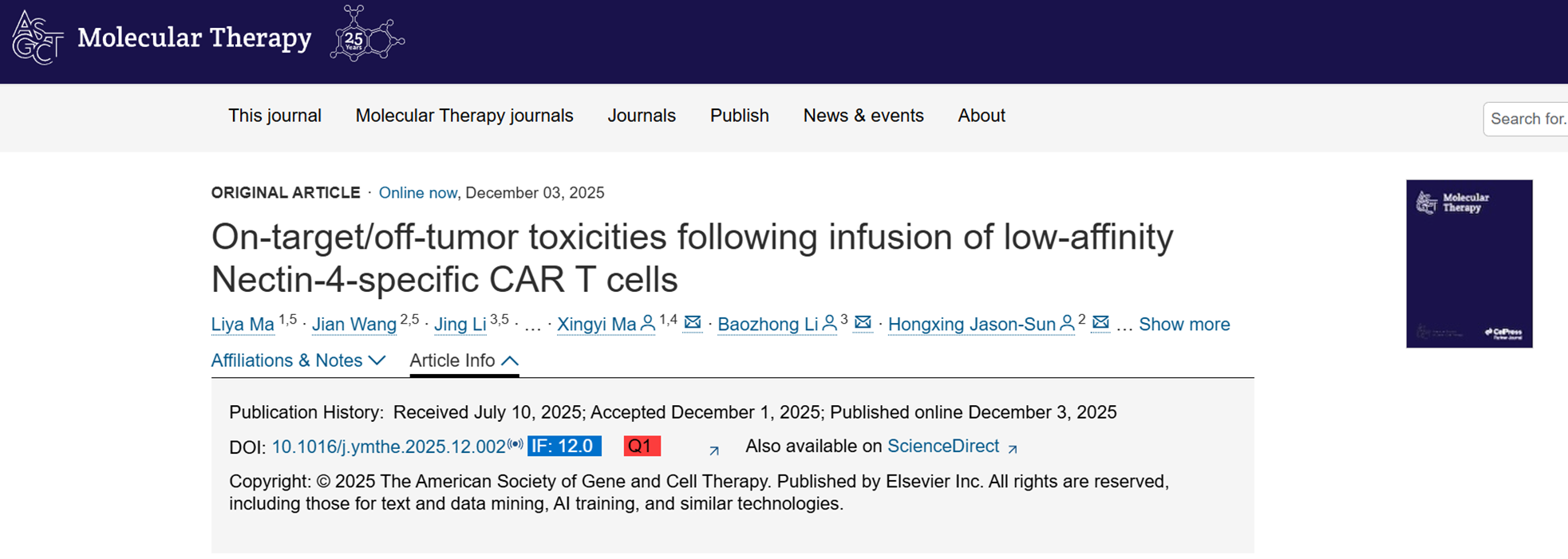 On-target/off-tumor toxicities following infusion of low-affinity Nectin-4-specific CAR T cells